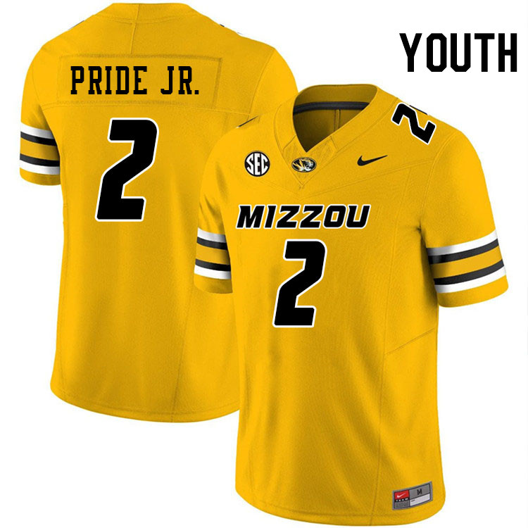 Youth #2 Toriano Pride Jr. Missouri Tigers College Football Jerseys Stitched-Gold